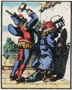 Histoire du Dr. Pulcinella (Polichinelle). Gravure sur bois de l