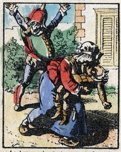Histoire du Dr. Pulcinella (Polichinelle). Gravure sur bois de l