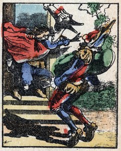 Histoire du Dr. Pulcinella (Polichinelle). Gravure sur bois de l