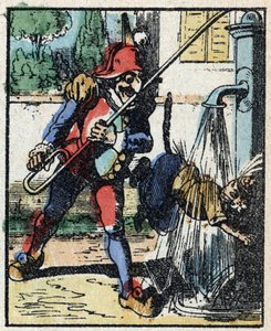 Histoire du Dr. Pulcinella (Polichinelle). Gravure sur bois de l