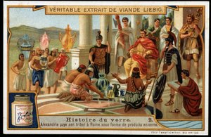 Histoire du verre: Alexandrie paie son tribut à Rome sous forme de produits en verre - Chromolithographie Liebig