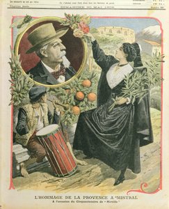 Hommage à Frédéric Mistral (1830-1914) pour le cinquantième anniversaire de la publication de Mireille, illustration de Le Petit Journal, 30 mai 1909