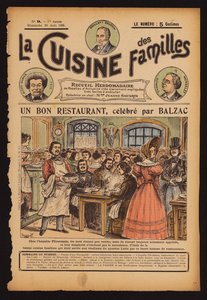 Honore de Balzac dînant au Flicoteaux, restaurant à Paris (gravure coloriée) - French School