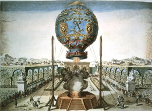Montgolfière dans le jardin de Jean Baptiste Réveillon à Versailles - French School