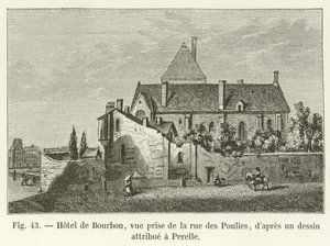 Hôtel de Bourbon, vue prise de la rue des Poulies, d