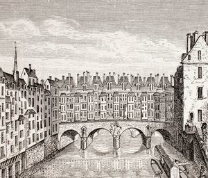 Maisons sur le pont Saint-Michel, Paris - French School
