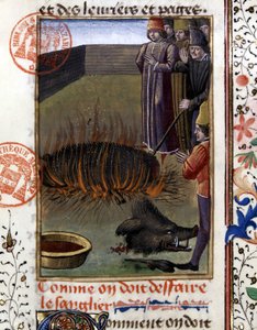 Comment dépecer un sanglier - dans "Livre de chasse de Gaston Phoebus, Comte de Foix, Seigneur de Béarn" - French School