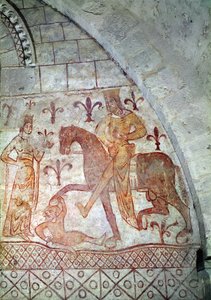 Hugues IX (c.1163-1219) Lusignan battant Nur al-Din (1116-74) en Syrie (peinture murale)