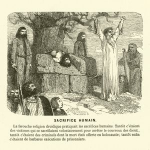 Sacrifice humain des druides (gravure) - French School