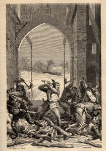 Guerre de Cent Ans : "La prise du Château de Grand Fougeray par Bertrand Du Guesclin (1320-1380) en 1356, Grand-Fougeray, Ille-et-Vilaine" - French School