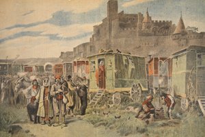Tziganes hongrois devant Carcassonne, illustration du Petit Journal : Supplément illustré, 18 décembre 1898 - French School