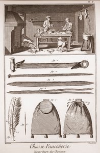 Chasse - Fauconnerie - Nourriture des oiseaux - Gravure par Benard d
