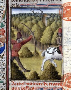 Scène de chasse dans Le Livre de chasse de Gaston Phoebus, Comte de Foix, Seigneur de Béarn. XIVe siècle