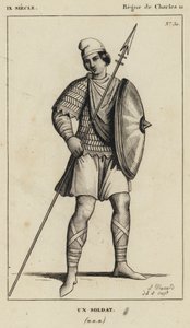 IX Siècle, Règne de Charles II, Un Soldat (gravure) - French School