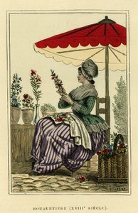 Costume de bouquetin du XVIIIe siècle. Gravure en couleur, dans « France et les Français à travers les siècles » par Augustin Challamel, éditeur F.Roy, Paris 1882. Collection Selva. - French School