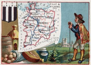 Ille-et-Vilaine (35), Bretagne, France. Cidre et beurre. Série sur les départements français. Chromolithographie « le fil géographique », vers 1920. Collection privée. - French School