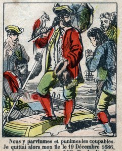 Illustration pour le livre de Daniel Defoe "Robinson Crusoé". Imagerie d