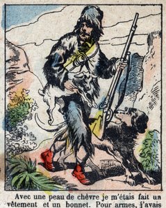 Illustration pour le livre de Daniel Defoe « Robinson Crusoé ». Imagerie d