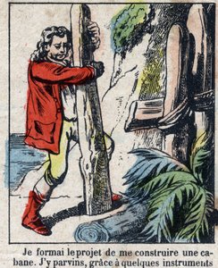 Illustration pour le livre de Daniel Defoe « Robinson Crusoé ». Imagerie d