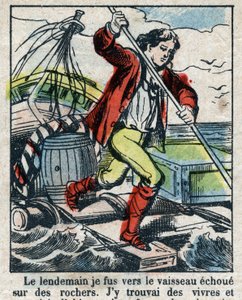 Illustration pour le livre de Daniel Defoe « Robinson Crusoé ». Imagerie d