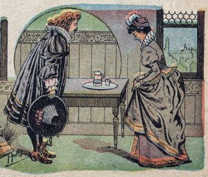 Illustration pour le conte « La Belle et la Bête » : la bête est devenue un prince plus beau. Gravure de l