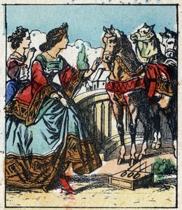 Illustration du conte de Charles Perrault "Cendrillon ou La Petite Pantoufle de verre". Gravure sur bois de l