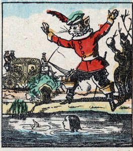 Illustration du conte de Charles Perrault "Le Chat Botté". Gravure sur bois de l