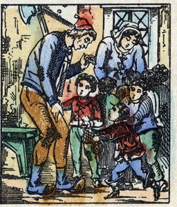 Illustration du conte « Le Petit Poucet » de Charles Perrault. Gravure sur bois de l