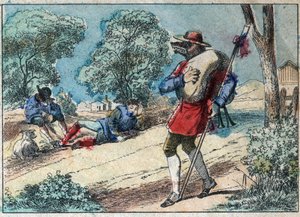 Illustration de la fable de Jean de La Fontaine (1621-1695) : le loup devenu berger. Imagerie d