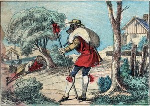 Illustration de la fable de Jean de La Fontaine (1621-1695) : le loup devenu berger. Imagerie d