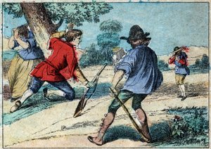 Illustration de la fable de Jean de La Fontaine (1621-1695) : le loup devenu berger. Imagerie d