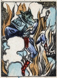 Illustration du conte « Le loup, la chèvre et les sept biquets ». Gravure sur bois de l