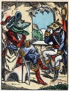 Illustration du conte « Le loup, la chèvre et les sept biquets » Gravure sur bois d