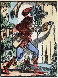 Illustration du conte « Le loup, la chèvre et les sept biquets » Gravure sur bois d