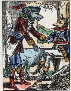 Illustration du conte « Le loup, la chèvre et les sept biquets » Gravure sur bois d