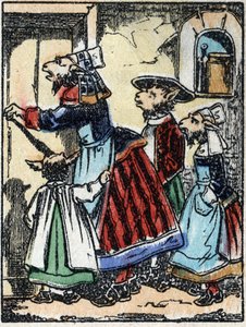 Illustration du conte « Le loup, la chèvre et les sept biquets ». Gravure sur bois de l