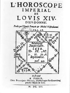 Horoscope impérial de Louis XIV par Michel Nostradamus, publié par François Huart à Paris en 1652 - French School