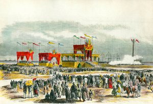 Inauguration du canal de Suez en Égypte en 1869 : le "Te Deum" chanté à Port-Saïd. Le canal a été créé pour relier la mer Rouge à la mer Méditerranée. - French School