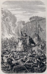 Invasion et pillage de Rome par Alaric Ier, roi des Wisigoths en 410 - dans "Histoire des papes, rois, reines et empereurs" par Lachatre, T.1 - French School