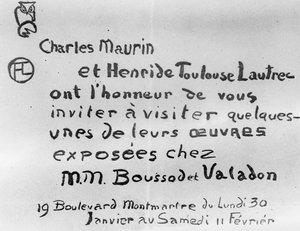 Invitation à une exposition des œuvres de Charles Maurin et Henri de Toulouse-Lautrec