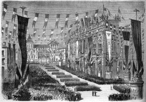Unification italienne, Turin, 2 avril 1860 : décoration de la place du château (Piazza Castello) à l