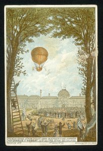 Jacques Charles et Marie-Noel Robert faisant la première ascension en ballon à hydrogène, Paris, 1er décembre 1783 - French School