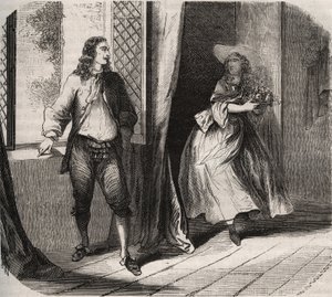Jean Baptiste Poquelin, dit Molière (1622-1673) propose à la comédienne Mademoiselle de Brie (Catherine Leclerc du Rose) - French School