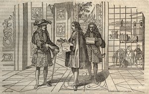 Jean Baptiste Colbert (Jean-Baptiste) (1619-1683) en réunion avec le roi Louis XIV et François Louvois (1641-1691) à Versailles - gravure d