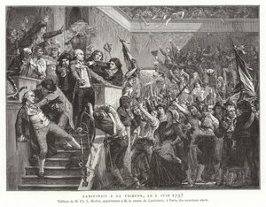 Jean Denis, comte Lanjuinais, à la tribune de la Convention, Révolution française, 2 juin 1793 - French School