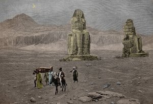 Jean François Champollion aux Colosses de Memnon, Egypte (gravure) - French School