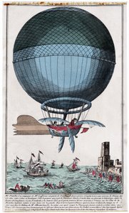 Jean Pierre Blanchard (1753 - 1809) et John Jefferies (1745 - 1819) arrivant à Calais après avoir traversé la Manche en montgolfière le 7 janvier - French School