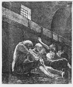 Jean Valjean en prison, Illustration des Misérables, par Victor Hugo, 1865