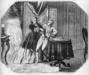 Jeanne Agnès Berthelot de Pléneuf, marquise de Prie (1698-1727) oblige son amant Louis Henri, duc de Bourbon et prince de Condé, à nommer tous ses admirateurs chevaliers du Saint-Esprit (Ordre du Saint-Esprit). Gravure dans « L