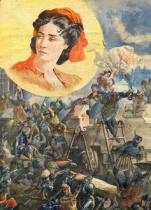 Jeanne Laisné (1456-?), connue sous le nom de Jeanne Fourquet, surnommée Jeanne Hachette Héroïne française - Jeanne Hachette au siège de Beauvais 1472. Illustration pour Le Petit Journal, 8 janvier 1894.